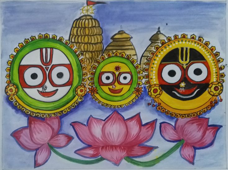 an artistic painting with three faces and flowers