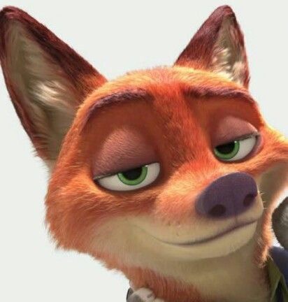 an animated fox with green eyes and a suit