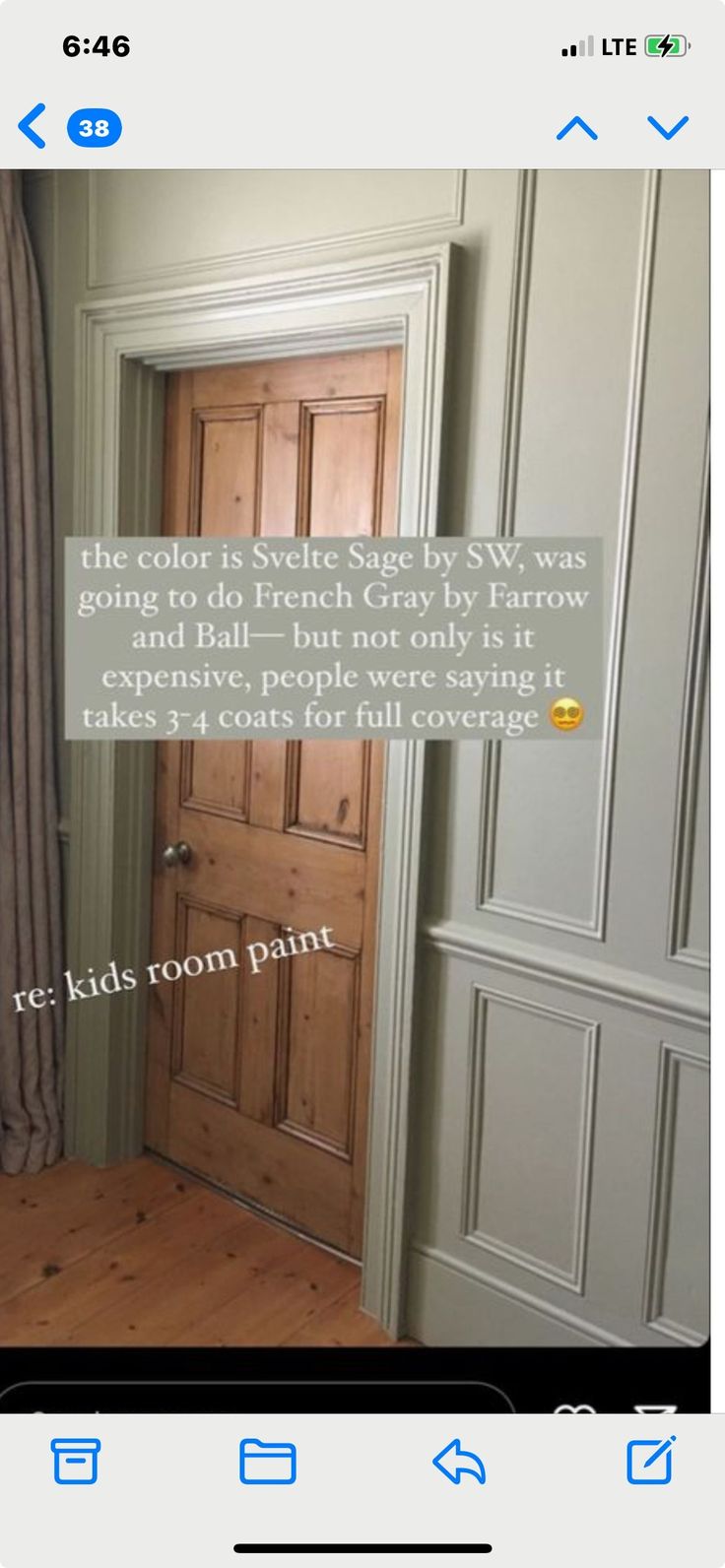 an image of a door with the caption'the color is sweet sage by she was going into this french country house how expensive people were