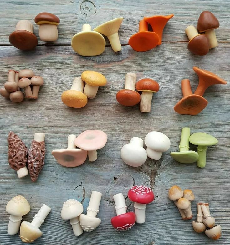 many different types of mushrooms on a wooden surface