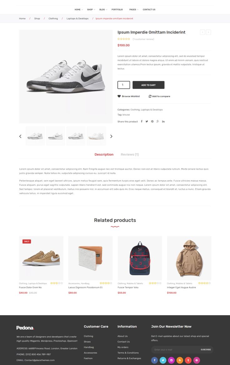 an image of a website page with shoes and bags on the bottom right hand corner