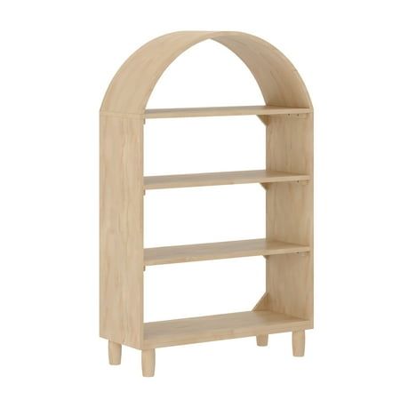 a wooden shelf with an arched top