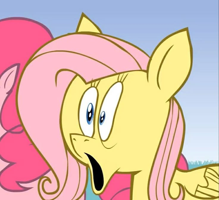 the pinkie pony has its mouth open and is looking at something in the distance