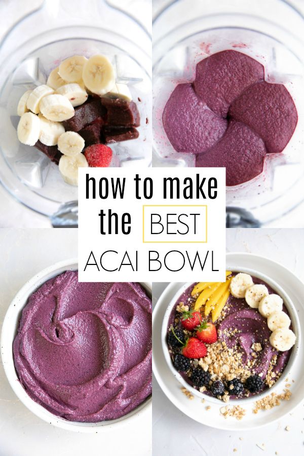 three bowls filled with different types of food and the words how to make the best acai bowl