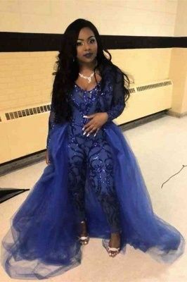 Special Style Long Sleeves Scoop Jumpsuit With Detachable Tulle Skirt | Royal Blue Party Gowns | Babyonlinewholesale Jumpsuit Prom Dress, Jumpsuit Prom, Cheap Prom Dresses Online, Cheap Formal Dresses, Formal Dresses Online, Detachable Skirt, Detachable Train, Best Prom Dresses, Gown Plus Size