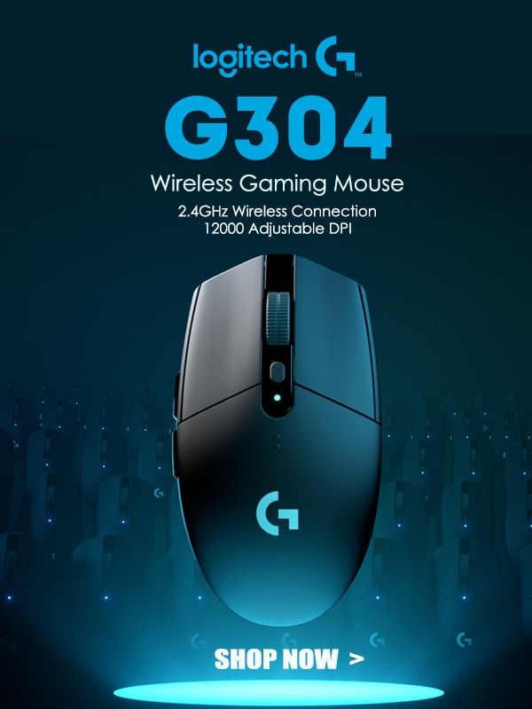 the logitech g5204 wireless gaming mouse is shown in this advertisement