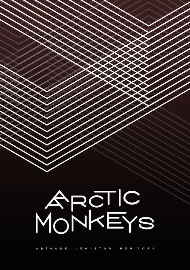 the arctic monkeys logo is shown in black and white, with an abstract pattern behind it