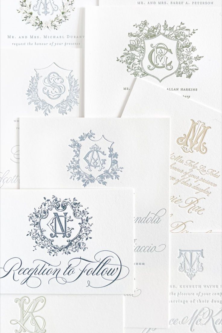 wedding stationery with monogrammed designs on them