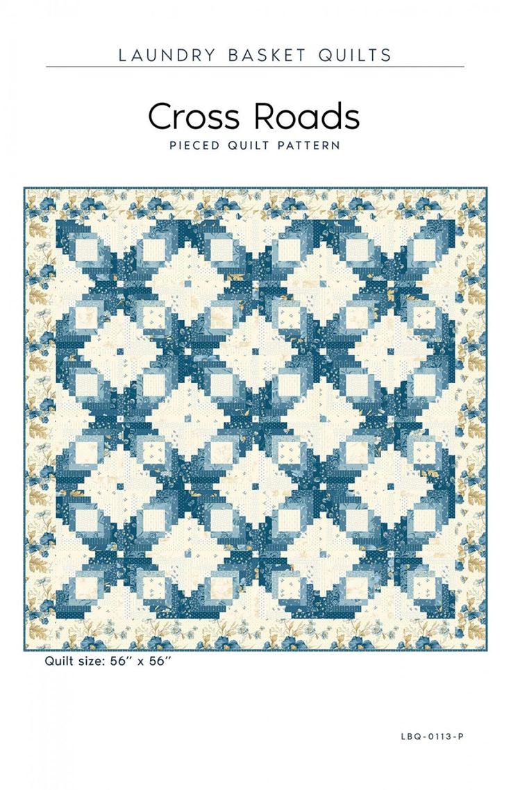 the finished quilt is shown in blue and white