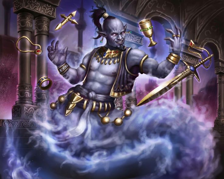 an image of a man with two swords in his hand, surrounded by clouds and pillars