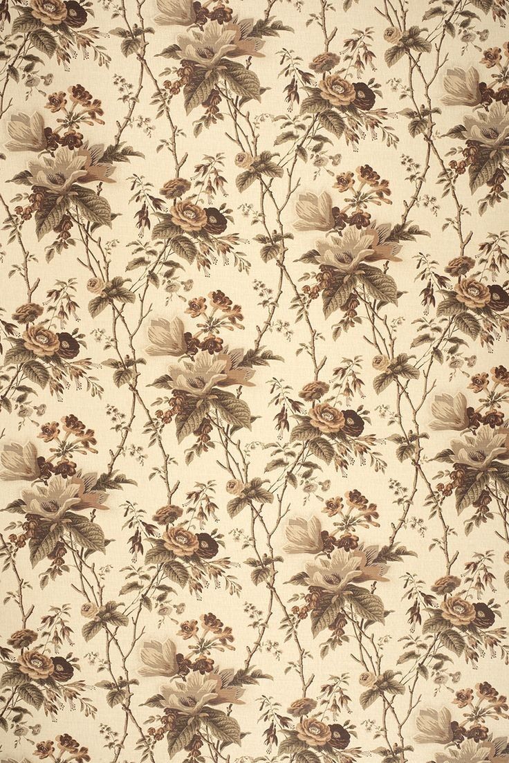 an old wallpaper with flowers and leaves on it's side, in neutral colors