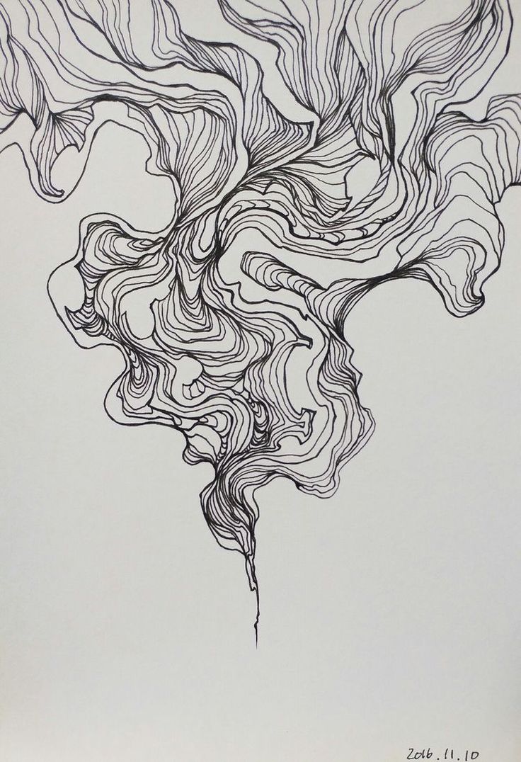 an abstract drawing on paper with lines coming out of the top and bottom of it