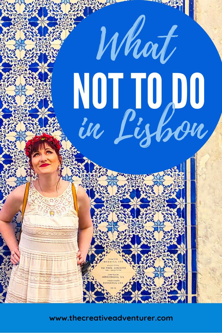 a woman standing in front of a blue tile wall with the words what not to do in