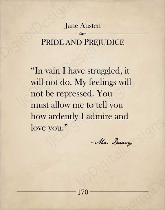 jane austen pride and prjjuce quote on parchment paper with black ink