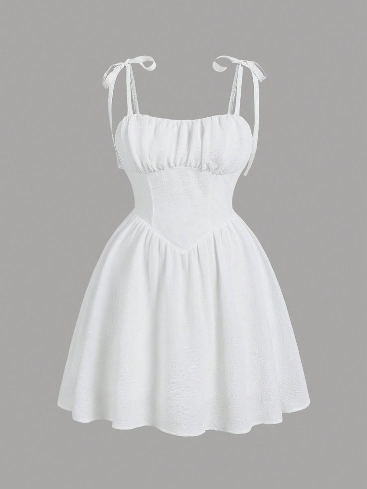 Plus Size Women's White Tie Belted Bow Knot A-Line Summer White Dress Music Festival White   Sleeveless Woven Fabric   Non-Stretch  Women Plus Clothing, size features are:Bust: ,Length: ,Sleeve Length: Babydoll Dress White, Short Flowy White Dress, Tie Belt Bow, Summer White Dress, Graduation Dress College, Grad Outfits, Fashion Vocabulary, Summer White, Grad Dresses