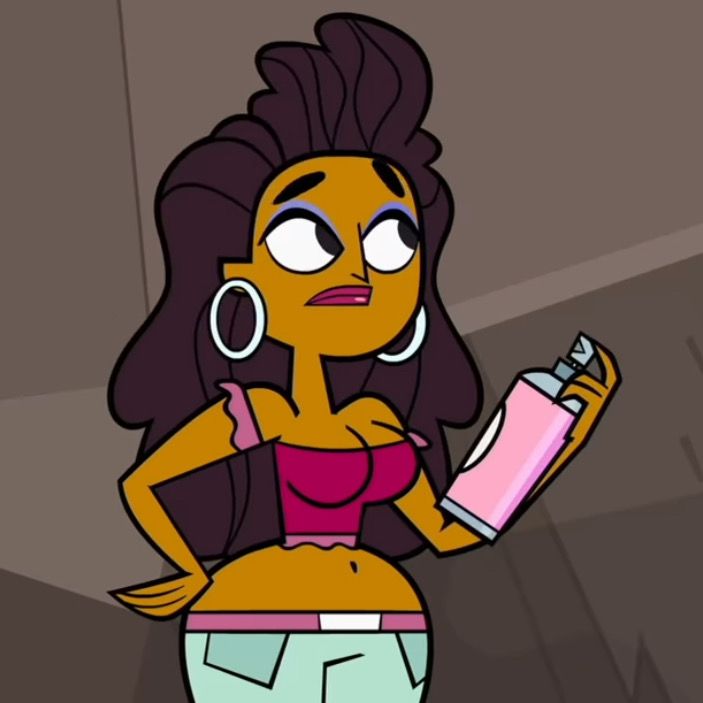 a cartoon character holding a bottle and a cell phone in her hand while standing next to a wall