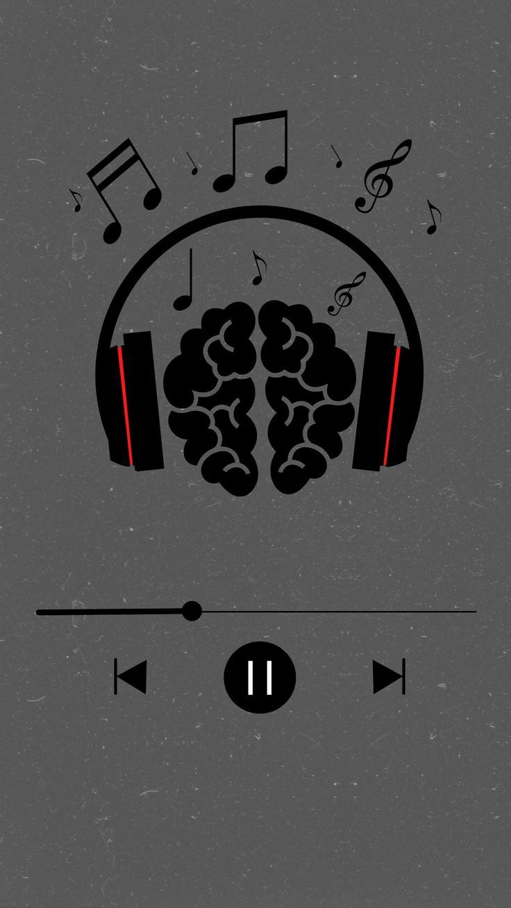 headphones with music notes coming out of them and the brain is surrounded by musical notes