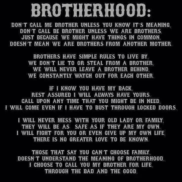 a poem written in black and white with the words brotherhood on it's side