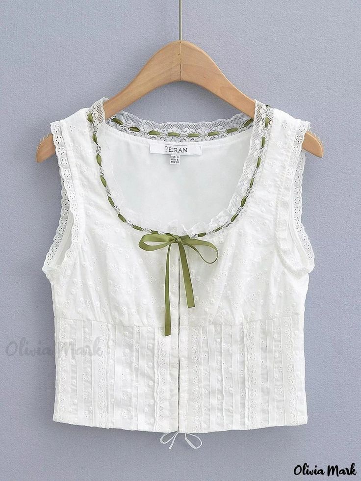 Olivia Mark - Soft Fabric Blouse with Delicate Lace Hem and Tie-Back Closure Cheap Feminine Tops For Layering, White Crop Top Tank, Lace Trim Blouse, Vest Crop Top, Moda Vintage, Street Outfit, Mode Inspo, 가을 패션, Belarus