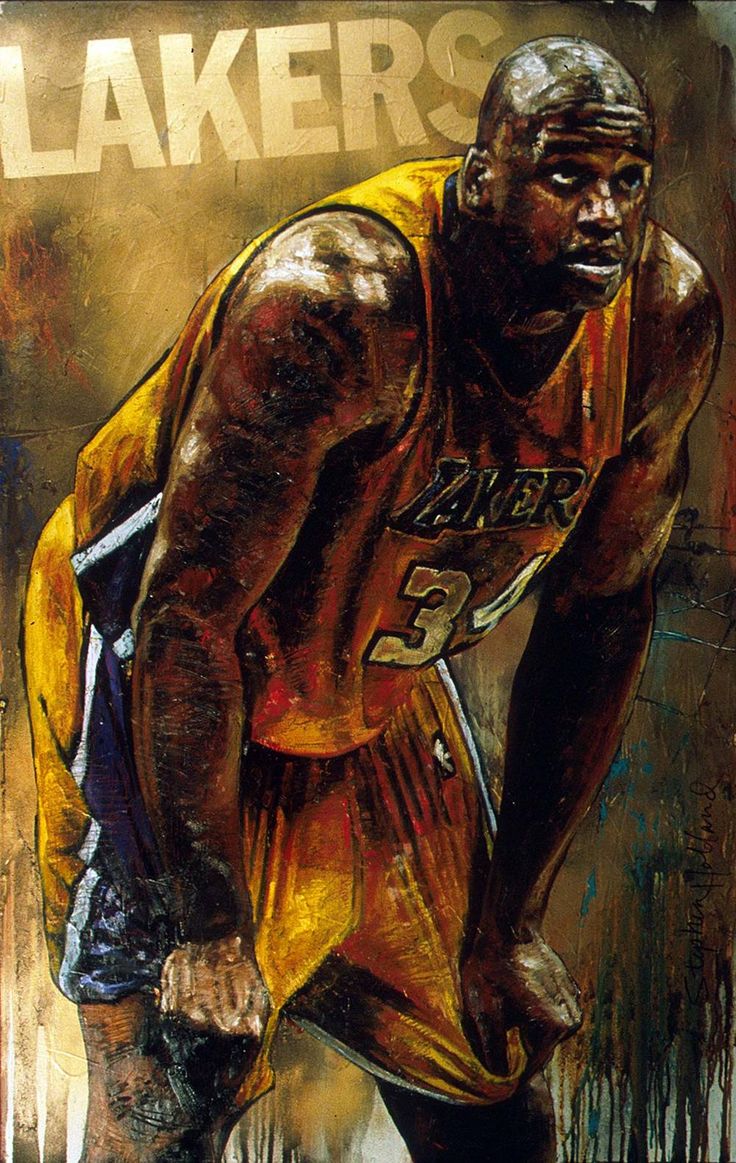 a painting of a basketball player with the lakers name on it