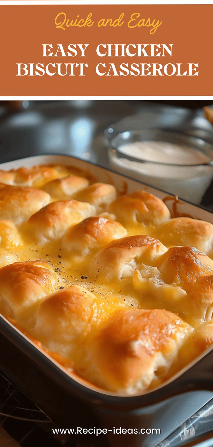 A delicious Easy Chicken Biscuit Casserole made with tender chicken and fluffy biscuits, ready to serve for family dinners or gatherings. Casserole features clear layering and creamy sauce, perfect comforting dish for any occasion. Chicken And Biscuit Casserole Crockpot, Dinner Ideas Using Canned Biscuits, Chicken Casserole Recipes For A Large Crowd, Buffalo Chicken Biscuit Bake, Breakfast Casserole With Chicken, Chicken Bubble Bake, What To Make With Biscuits For Dinner, Meal With Biscuits, Buiscits Recipes Dinner