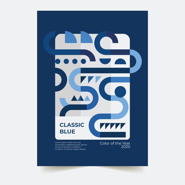 a blue and white poster with the words classic blue in bold lines on it's cover