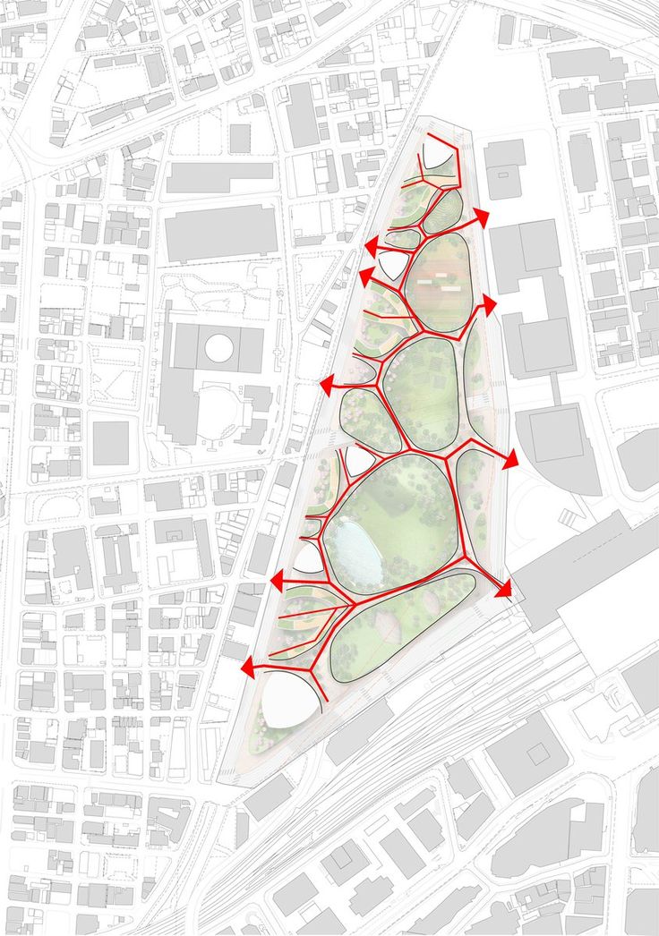 a map with red arrows pointing to different areas in the area and on top of it