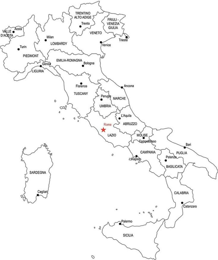 a map of italy with all the towns and major cities in red, black and white