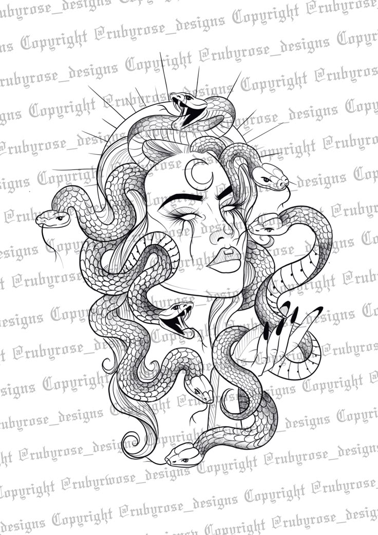 Medusa Greek Mythology Portrait Fine Line Tattoo Design Medusa Portrait ...