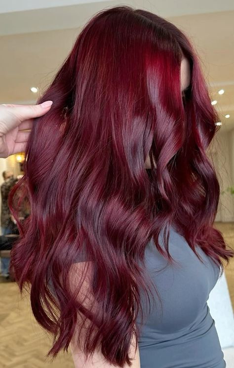 Vine Red Hair Colour, Red Hair With Purple Undertones, Medium Red Hair Color, Bright Cherry Red Hair, Berry Red Hair Color, Garnet Hair Color, Purplish Red Hair, Raspberry Red Hair, Maroon Red Hair