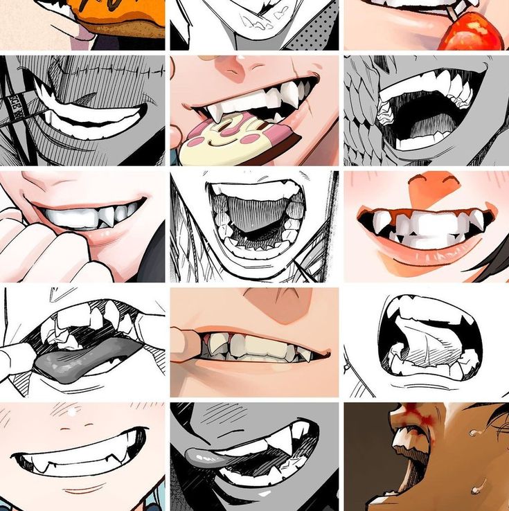 many different images of mouths and teeth with one being biting the other's mouth