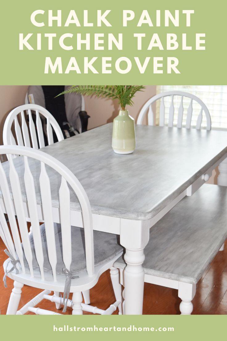 a kitchen table with chairs and a potted plant on it in front of the words diy chalk paint project kitchen table makeover