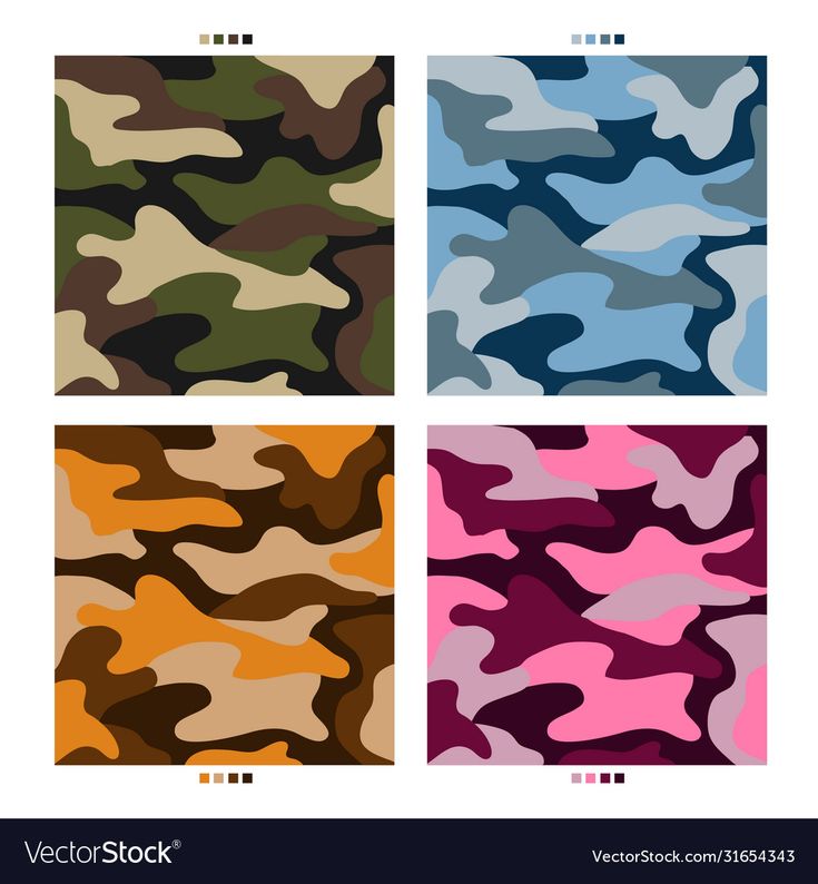 four different camouflage patterns in various colors