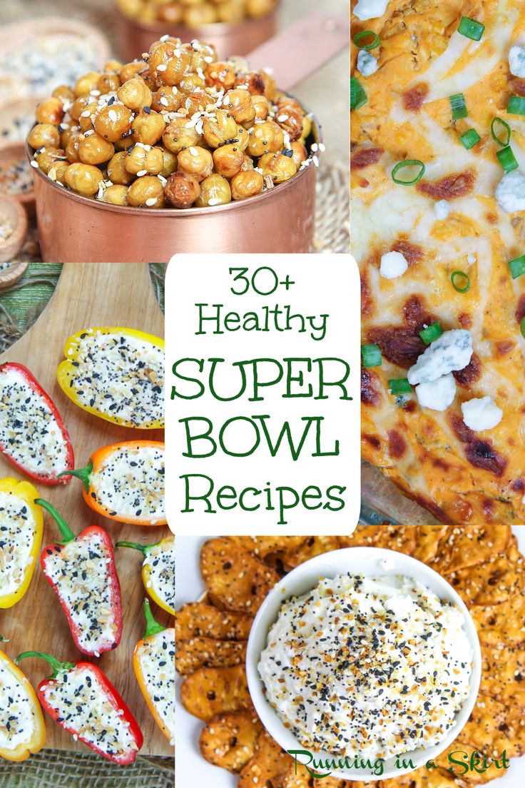 healthy super bowl recipes with text overlay