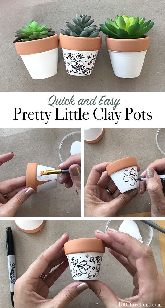 the instructions to make pretty little clay pots with succulents and flowers on them