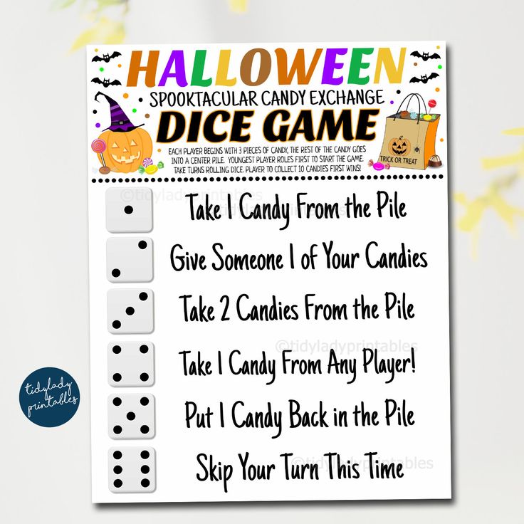 the halloween dice game is on display