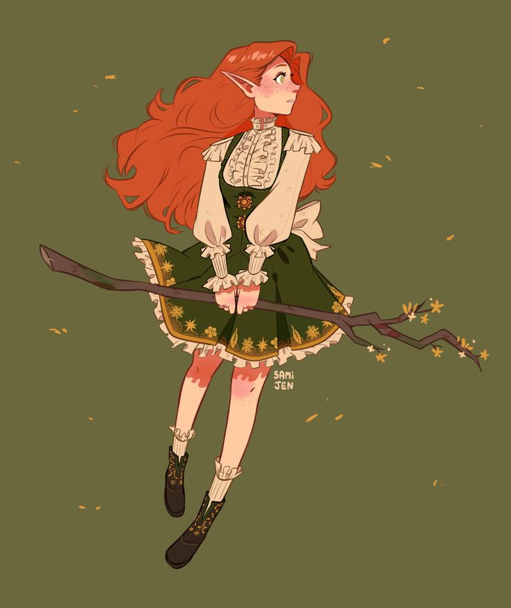 A Drawing, Red Hair, Elf, Tumblr, Green, Red, Hair, Art