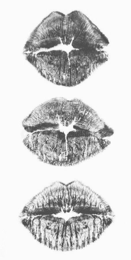 three lips are shown in black and white, each with their own image on it