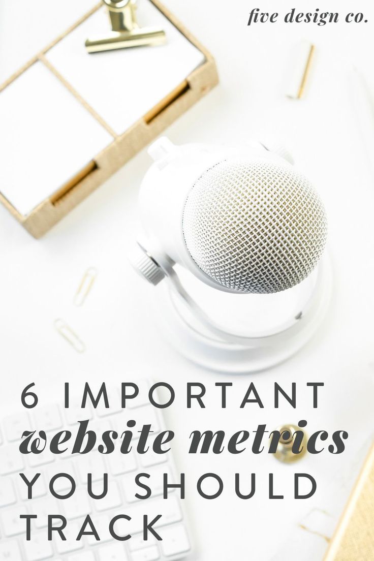 a white desk with a microphone, keyboard and mouse on it text reads 6 important website metrics you should track