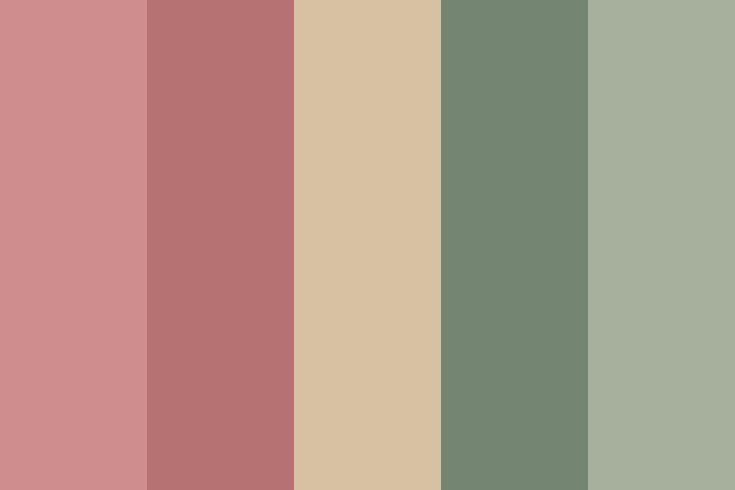 the color palette is in shades of pink, green and beige