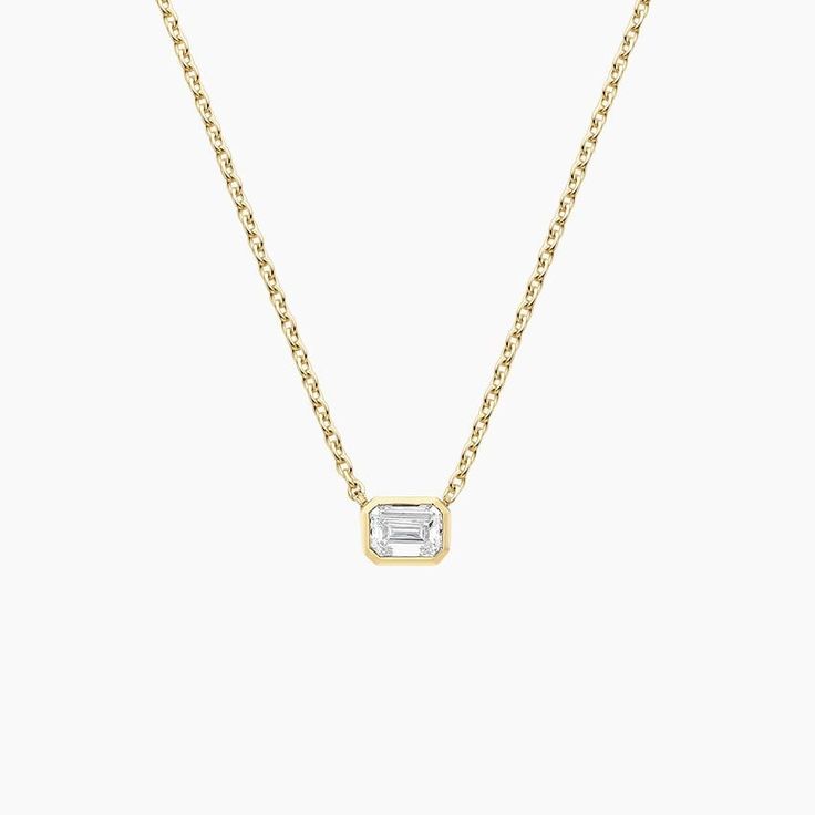 Emerald Cut Lab Diamond Bezel Solitaire Pendant Classic Emerald Cut Diamond Necklace In Yellow Gold, Classic Yellow Gold Diamond Necklace With Emerald Cut, Classic Yellow Gold Emerald Cut Diamond Necklace, Classic 14k Gold Diamond Necklace With Baguette Cut, Bezel Necklace Diamond, Emerald Cut Necklace, Bezel Necklace, Brown Wedding, Solitaire Pendant