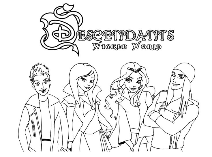 an adult coloring page with the characters from disney's animated movie, descendantss world