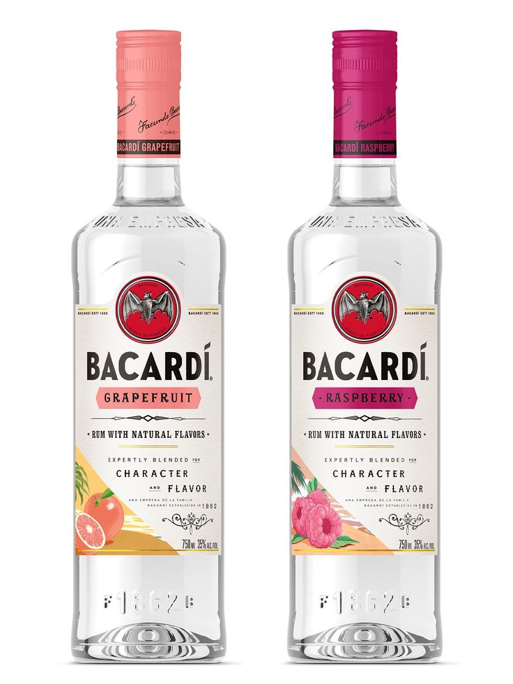 two bottles of bacardi grapefruit water on a white background with pink accents