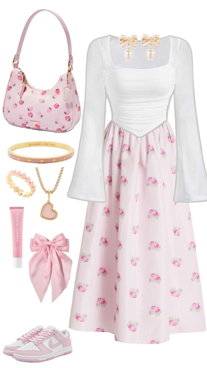 #explore #pink #pinterest #skirt #white #aesthetic #pastel #summerfridays #dunks #coach #fyp #tiktok #nike #dunks #katespade #rich #money #oldmoney #collage #barbie #lanadelray #coquette #femme Pastel Pink Outfits Aesthetic, Pastel Pink Outfit, Modest Girly Outfits, Pink Pinterest, Modesty Outfits, Rich Money, Hippie Style Clothing, Aesthetic Pastel, Classy Dress Outfits