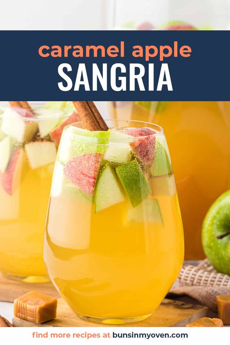 two glasses filled with caramel apple sangria