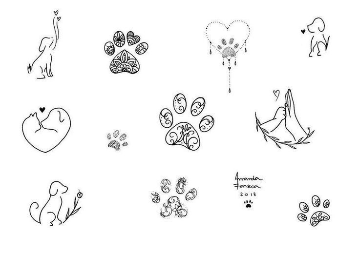 several drawings of dogs and cats with hearts in the shape of heart shaped balloons on white paper