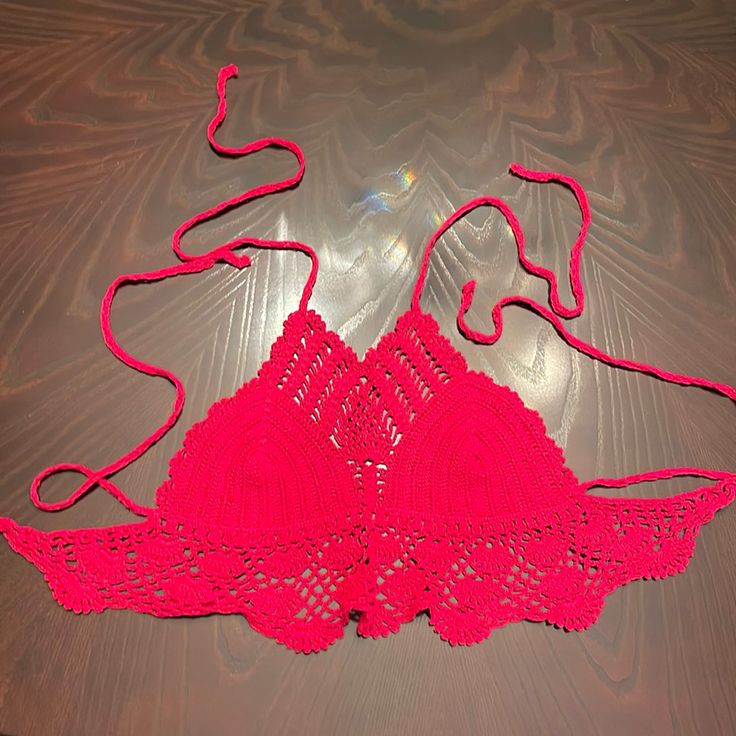 Super Sexy Hand Crocheted Bra-Top. Unworn. Tira About Back As Around Neck. Crop Tops, Crocheted Bra, Crochet Bra Top, Crochet Bra, Bra Top, Bra Tops, Hand Crochet, Lady In Red, Womens Tops