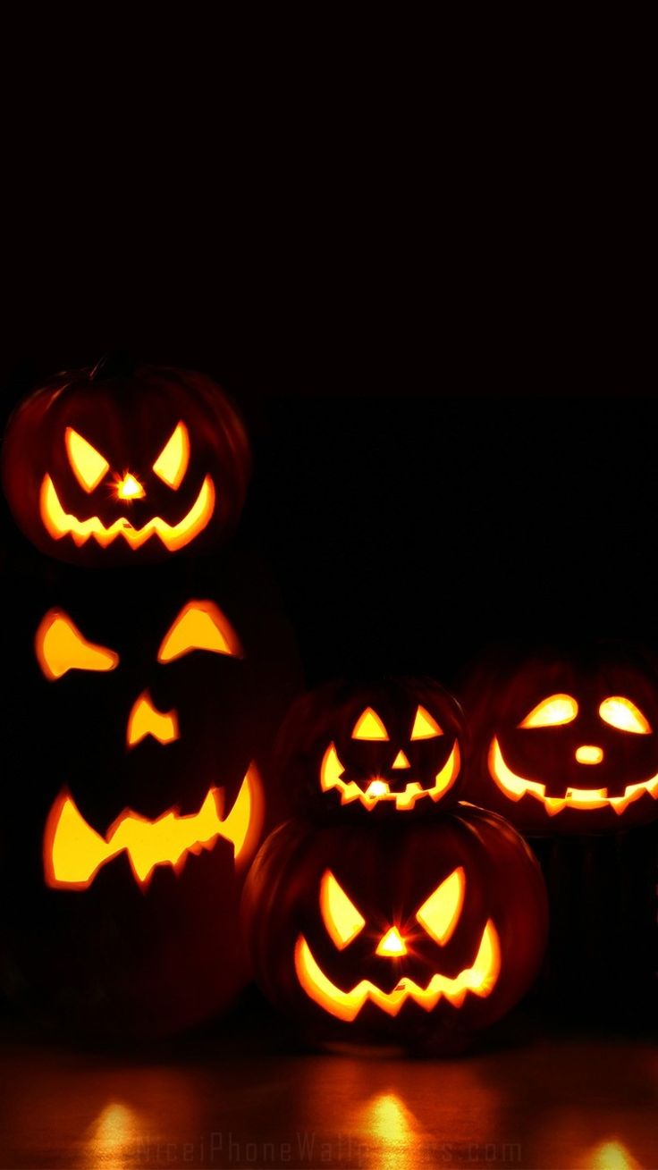 pumpkins lit up in the dark for halloween