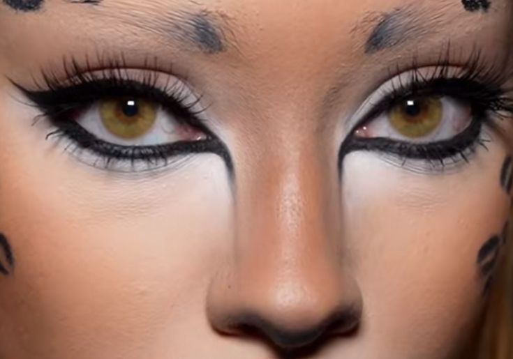 Cat Eye Makeup For Halloween, Panther Halloween Costume Makeup, Cat Style Makeup, Holloween Makeup Cat, Cute Lion Makeup, Leopard Spots Makeup, Halloween Lion Makeup, Basic Cat Makeup, Animal Make Up Ideas