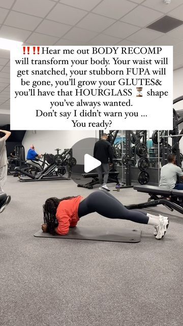 a woman is doing push ups on her stomach in the gym with other people watching